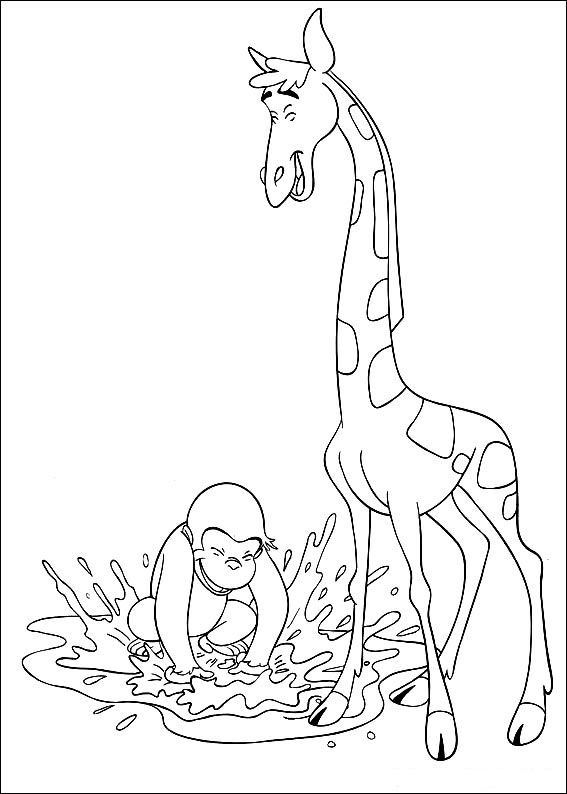 Print Curious George met giraf kleurplaat